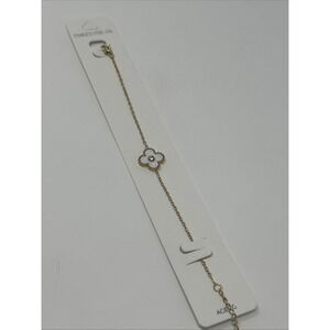 NWT ACERO Gold Tone Four Leaf Clover White Bracelet Rhinestone Stainless Steel